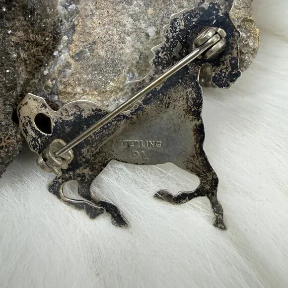 Vintage Sterling Silver Trotting Horse Brooch PL 1.5" X 1.5" - Picture 4 of 7